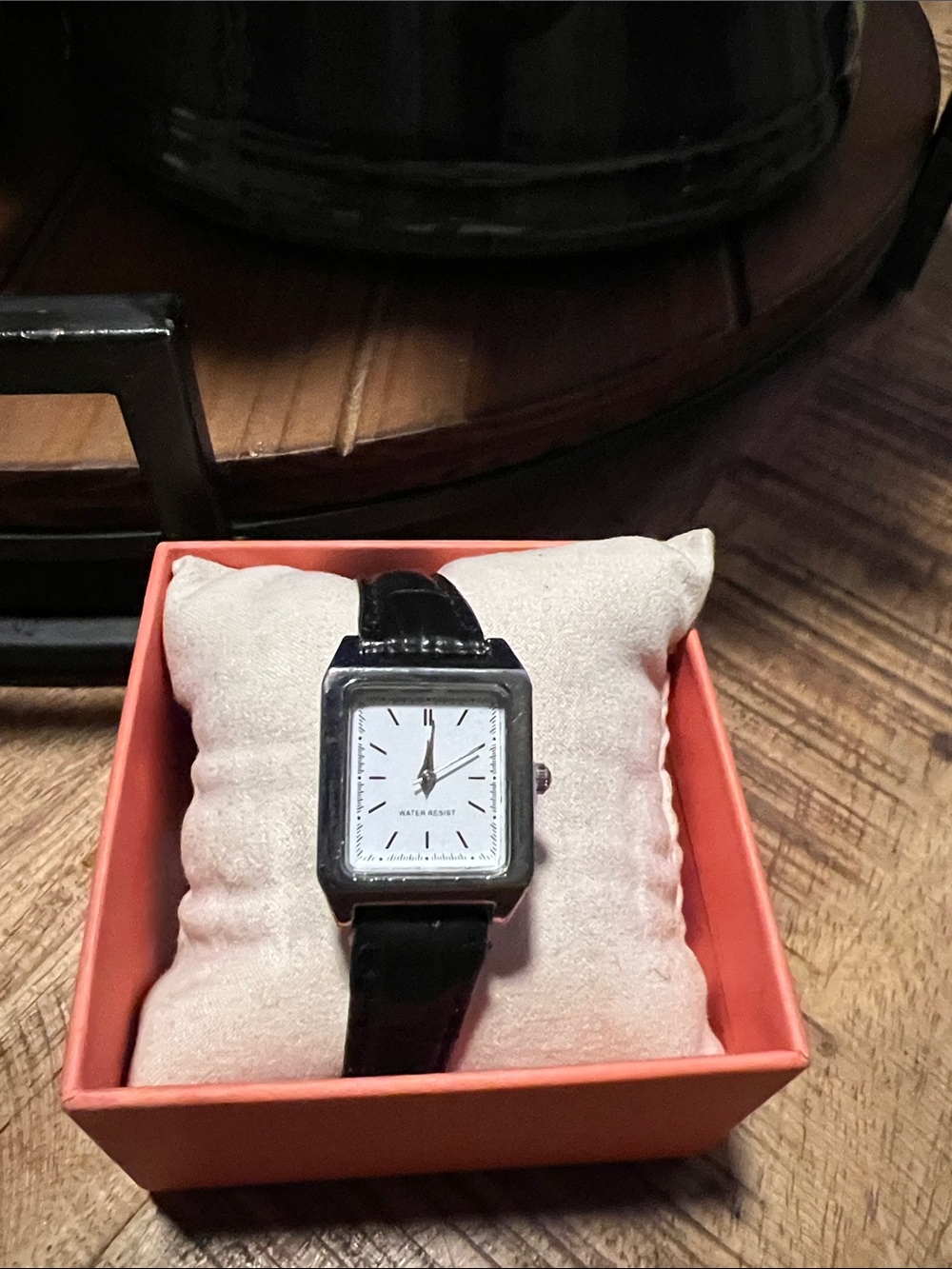 Square Dress Watch with Black Leather Strap